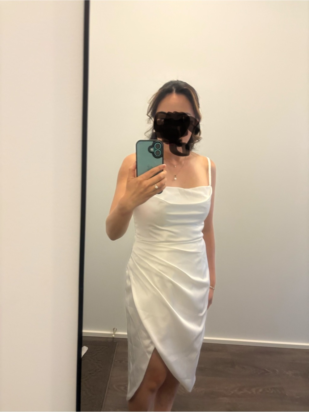 Azazie White Satin Asymmetric Midi Dress